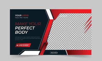 Gym fitness training exercise  thumbnail design for any videos and web banner template Premium Vector. Customizable Video cover photo design for social media vector