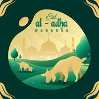 Eid Al-Adha Template Design. Holy Day for Muslims and Islam. Vector illustration of Goat and Moon. Suitable for Posters, Banners, Web Campaigns, and Greeting Cards.