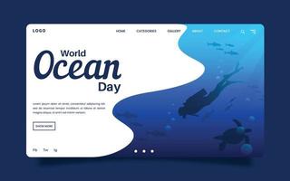 Landing Page of world ocean day, the theme of jellyfish swimming to the sea surface vector