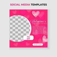 Happy Valentine's Day Social Media Post Banner Template. Pink background with love elements. vector