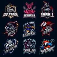 conjunto de diseño de logotipo de e-sport de carácter animal águila, ratón, lobo, ninja, tigre, oso, gorila, samurái, ninja, símbolo, colección de iconos ilustración vectorial equipo de juego vector