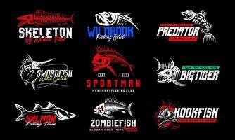 Fishing Logo Bundle. unique and Fresh Fish Skeleton fishing logo template. great to use as your fishing company logo. vector