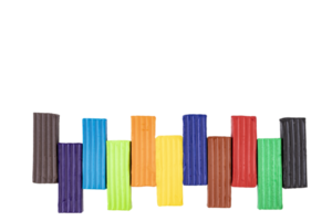 Multicolored plasticine, kids plasticine in the form of cubes and strips. transparent isolated background png