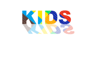 Multicolored kids plasticine, word kids written in plasticine letters with reflection. Transparent background. PNG