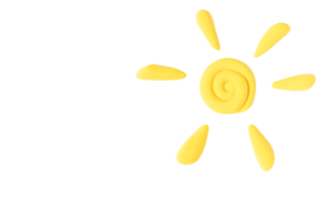 Plasticine sun, transparent isolated background. Kids play background. Space for copying. png