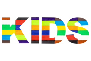 Multicolored kids plasticine, the word kids written in plasticine letters. Transparent background. PNG