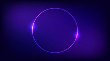 Neon round frame with shining effects on dark background. Empty glowing techno backdrop. Vector illustration.