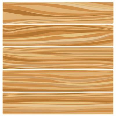 Five wooden boards. Vector abstract wood texture in flat design.
