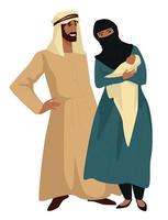 Muslim family of mother and father with child vector