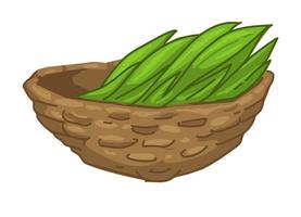 cesta tejida con verduras verdes o vector de hierba