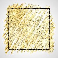 Golden Paint Glittering backdrop with black square frame on a white background. Background with gold sparkles and glitter effect. Empty space for your text. Vector illustration