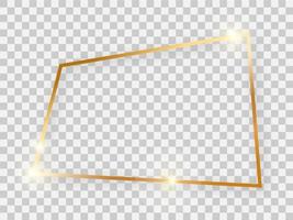 Gold shiny rectangular frame with glowing effects and shadows on transparent background. Vector illustration