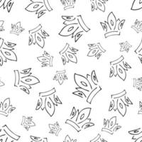 Hand drawn crowns. Seamless pattern of simple graffiti sketch queen or king crowns. Royal imperial coronation and monarch symbols. Black brush doodle isolated on white background. Vector illustration.