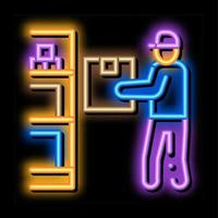 man restocking in cellar neon glow icon illustration vector