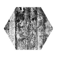Scratched hexagon. Dark figure with distressed grunge wood texture isolated on white background. Vector illustration.