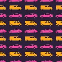 Seamless pattern with colorful cars on dark background. Vector illustration.