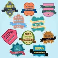 Set of Vector Badges with Ribbons. Web stickers and labels. Isolated vector illustration.