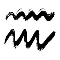 Black grunge brush strokes. Set of two painted brush ink wave lines. Ink spot isolated on white background. Vector illustration