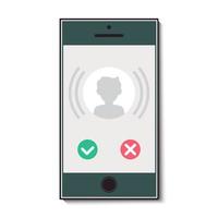 Mobile phone with an incoming call and a choice to accept or reject. Vector illustration