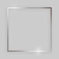 Shiny frame with glowing effects. Silver square frame with shadow on grey background. Vector illustration