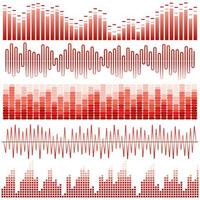 Vector set of red sound waves. Audio equalizer. Sound and audio waves isolated on white background.