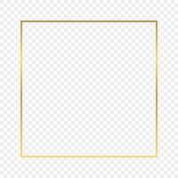 Gold glowing square frame isolated on transparent background. Shiny frame with glowing effects. Vector illustration.