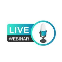 Live Webinar Button with Microphone 3D, icon. Vector design