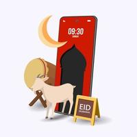 Vector illustration of eid mubarak. Online greeting illustration
