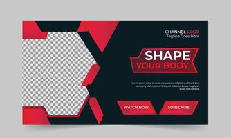 Gym fitness training exercise  thumbnail design for any videos and web banner template Premium Vector. Customizable Video cover photo design for social media vector