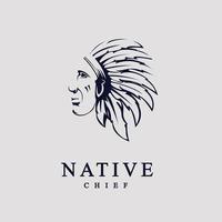 diseño de jefe nativo tribal. apache guerrero mascota cabeza vector silueta ilustración logo.