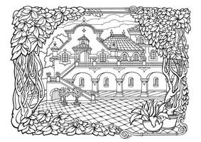 Romantic old town. Coloring Pages. Anti-stress colouring page. Vector. vector