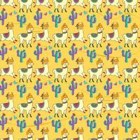 Llama seamless pattern. Animals and cacti on yellow background. Vector. vector