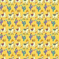 Llama seamless pattern. Animals and cacti on yellow background. Vector. vector