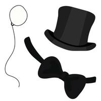 Props for a photo shoot hat, monocle, butterfly highlighted on a white background. A 19th century gentleman's set. A set for birthday, party and wedding. vector