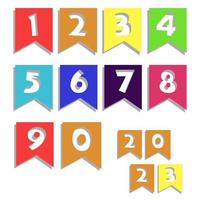 Vector cartoon party set with Latin alphabet flags. Carved 123 numbers for decorating parties, holidays, celebrations, etc. Numbers on a white background. Numbers on flags for the holiday