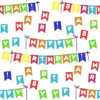 A pattern of birthday flags with a colorful font design. Bright festive letters and the inscription on the rope happy birthday in a scatter. Background for holiday gift wrapping, textiles. vector