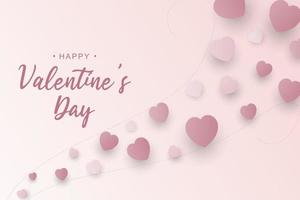 Valentines day background with pink paper hearts. Vector illustration.