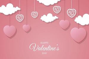 Valentines day background with heart in paper cut design vector