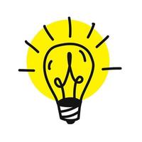 Light bulb with shining rays. cartoon style. Style data. Hand drawn style. Doodle style. Symbol of creativity, innovation, inspiration, invention and ideas. Vector illustration