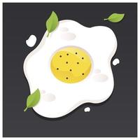 Fried egg. Fast food. Cook lunch, dinner, breakfast. Natural product. cooked omelet. Scrambled eggs. Dark background. EPS10 vector illustration.