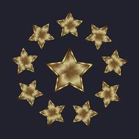 Set of Golden stars surounded a bigstar in the center on dark background, used in nuber one premium level and 100 satisfaction guarantee concept design. vector