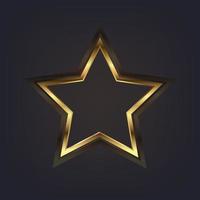 Shining golden star in vector style, gold star icon, symbol, mark and object. Gradient golden star shape on a dark background.