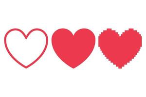 Set Of Line Filled Pixelated Hearts vector