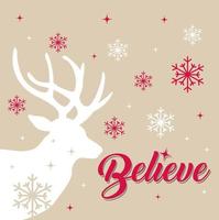 Christmas white reindeer with snowflakes and Believe wordings vector