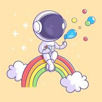el astronauta está sentado en el arco iris vector