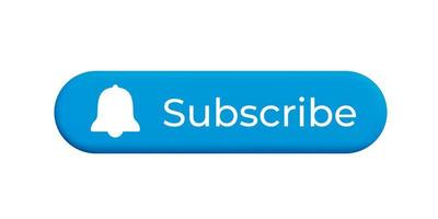 3d vector blue subscribe button with white silhouette bell reminder symbol ui web element design