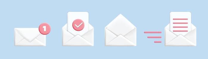 3d realistic vector collection of white mail letter envelope icons mockup design