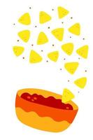 Nachos Chips With Chili Sauce. Traditional Mexican Cuisine Food. Flat Vector Illustration