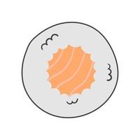 un rollo de sushi con salmón en estilo plano de garabato de dibujos animados. ilustración vectorial de comida japonesa. vector