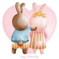 conejo enamorado, parte trasera del abrazo de conejo juntos, día de san valentín de conejo acuarela, conejito de pascua vector